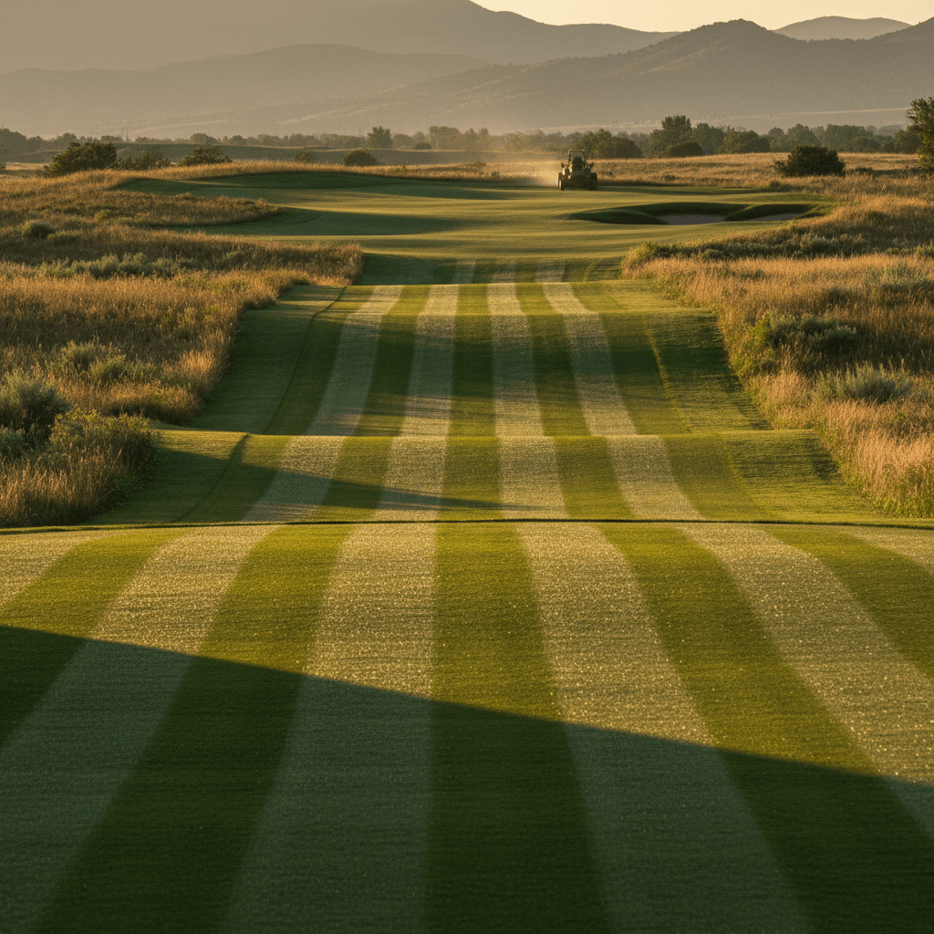 Freshly mowed fairway with mountain views near Denver